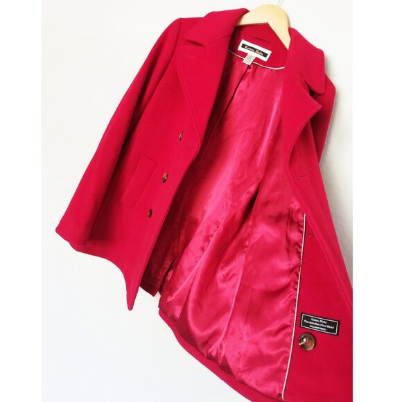 Kristen Blake Women’s M Red Wool Blend Double Breasted Pea Coat Classic Holiday - Picture 12 of 16